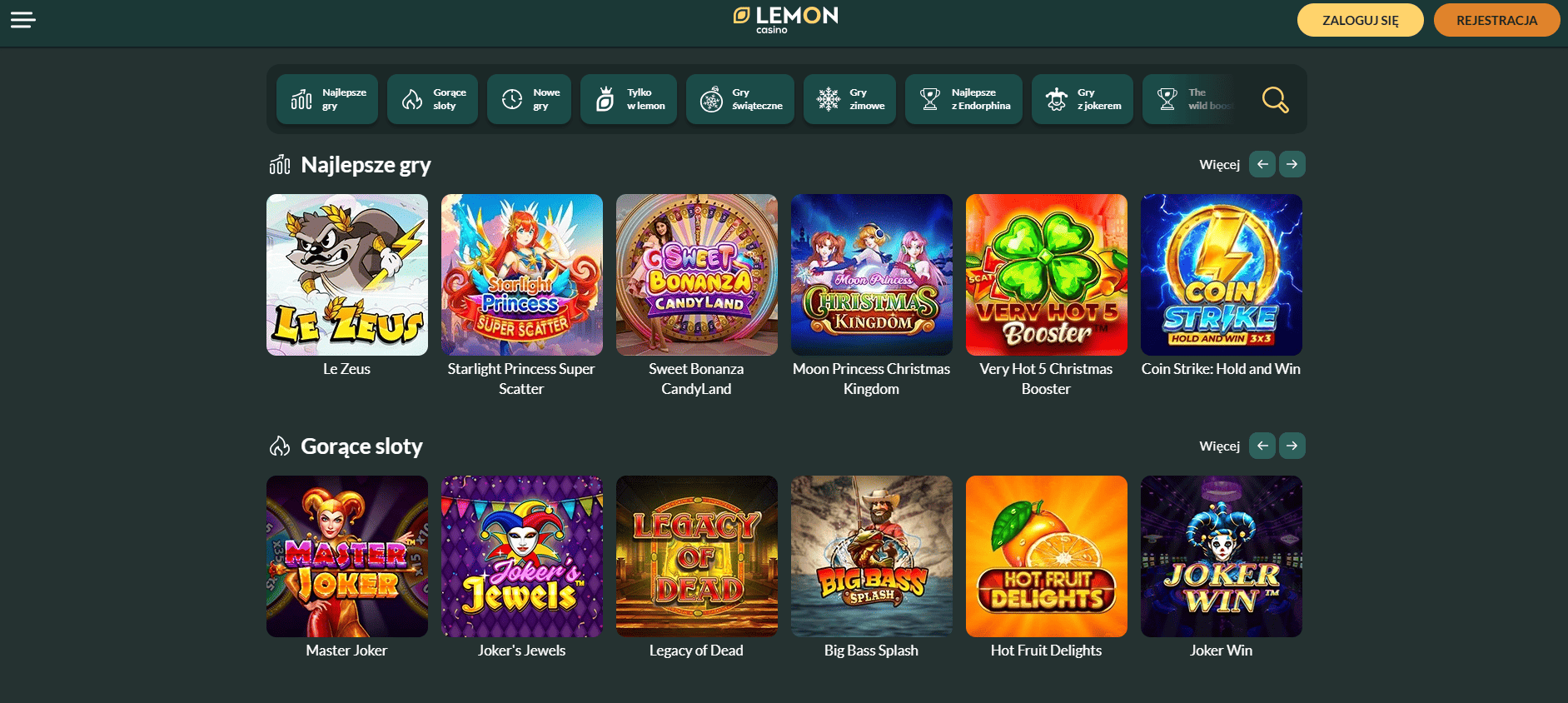 Materiał poglądowy przedstawiający interfejs Lemon Casino