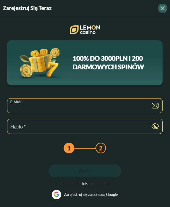 Materiał poglądowy przedstawiający interfejs Lemon Casino