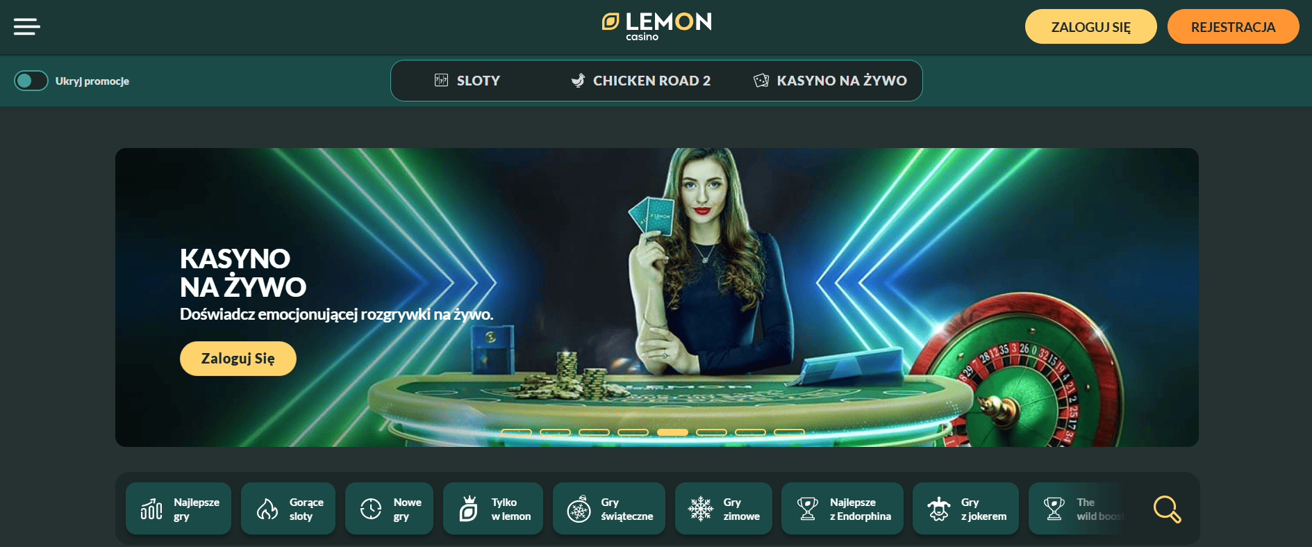 Materiał poglądowy przedstawiający interfejs Lemon Casino